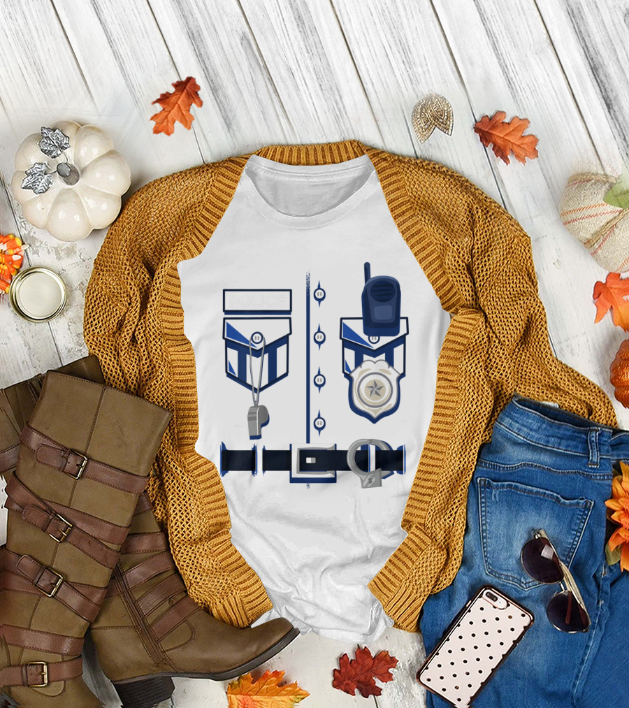 Kids Police Officer Costume Outfit with Badge Whistle and Handcuffs T-Shirt
