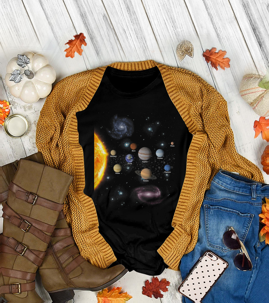 Solar System Planets with Sun and Galaxy for Space Geeks T-Shirt