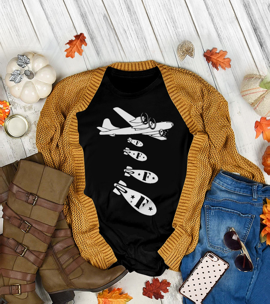Bomber Plane F Bomb Drop with Stars T-Shirt