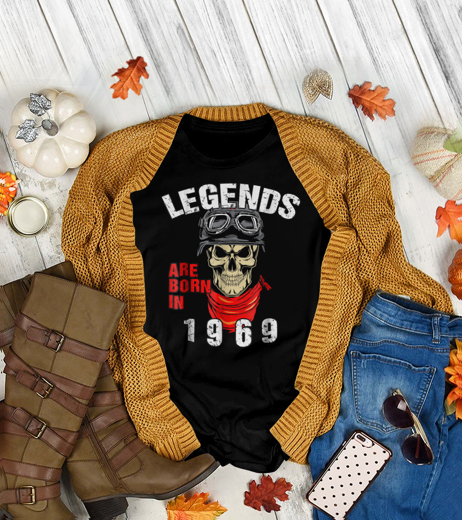 Legends Are Born In 1969 Old Man Club Skull and Goggles T-Shirt