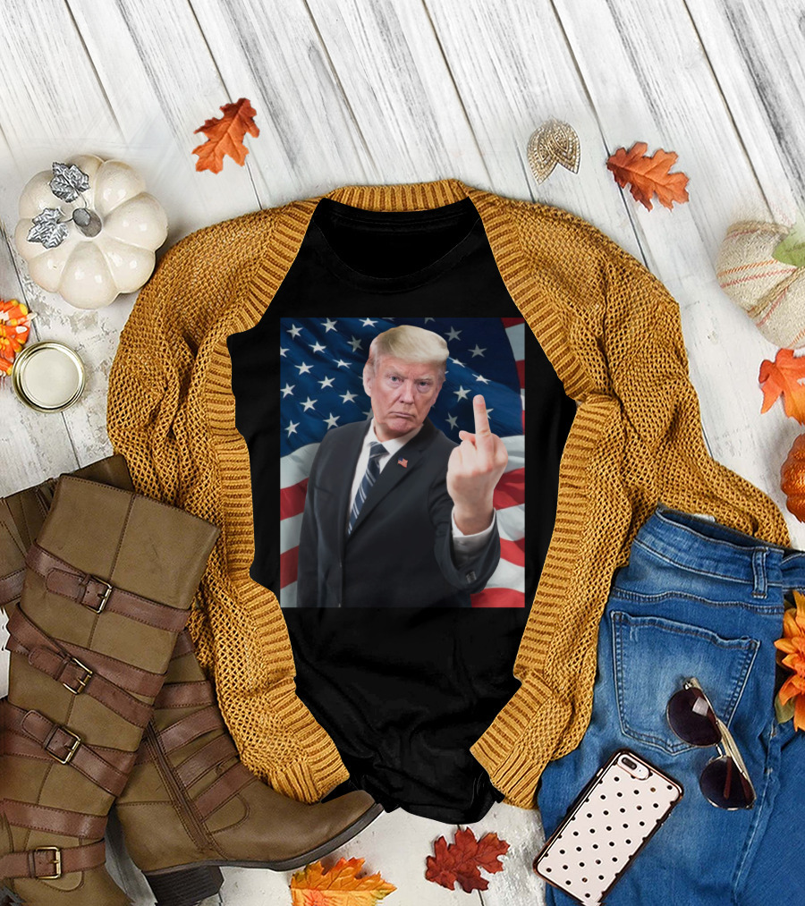 President Trump American Flag Middle Finger Gesture T-Shirt