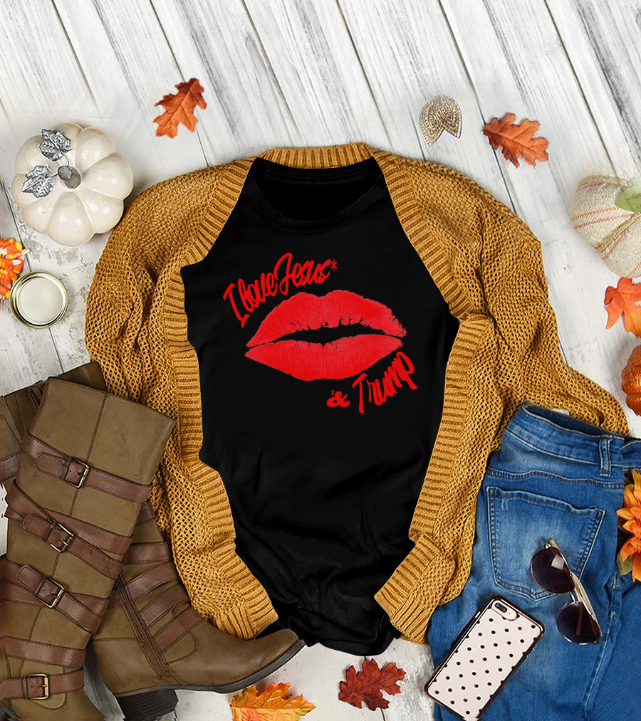 I Love Jesus And Trump Red Lips T-Shirt