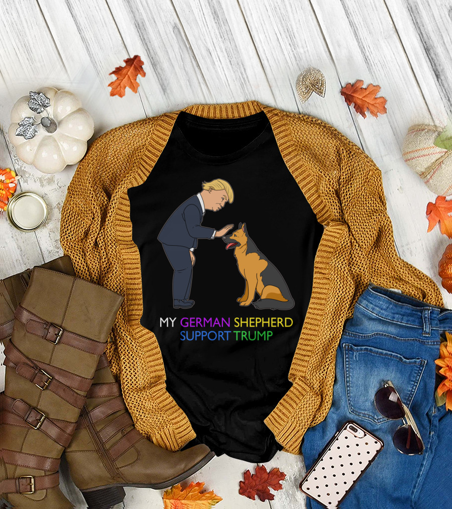 My German Shepherd Supports Trump with Cartoon Figure T-Shirt