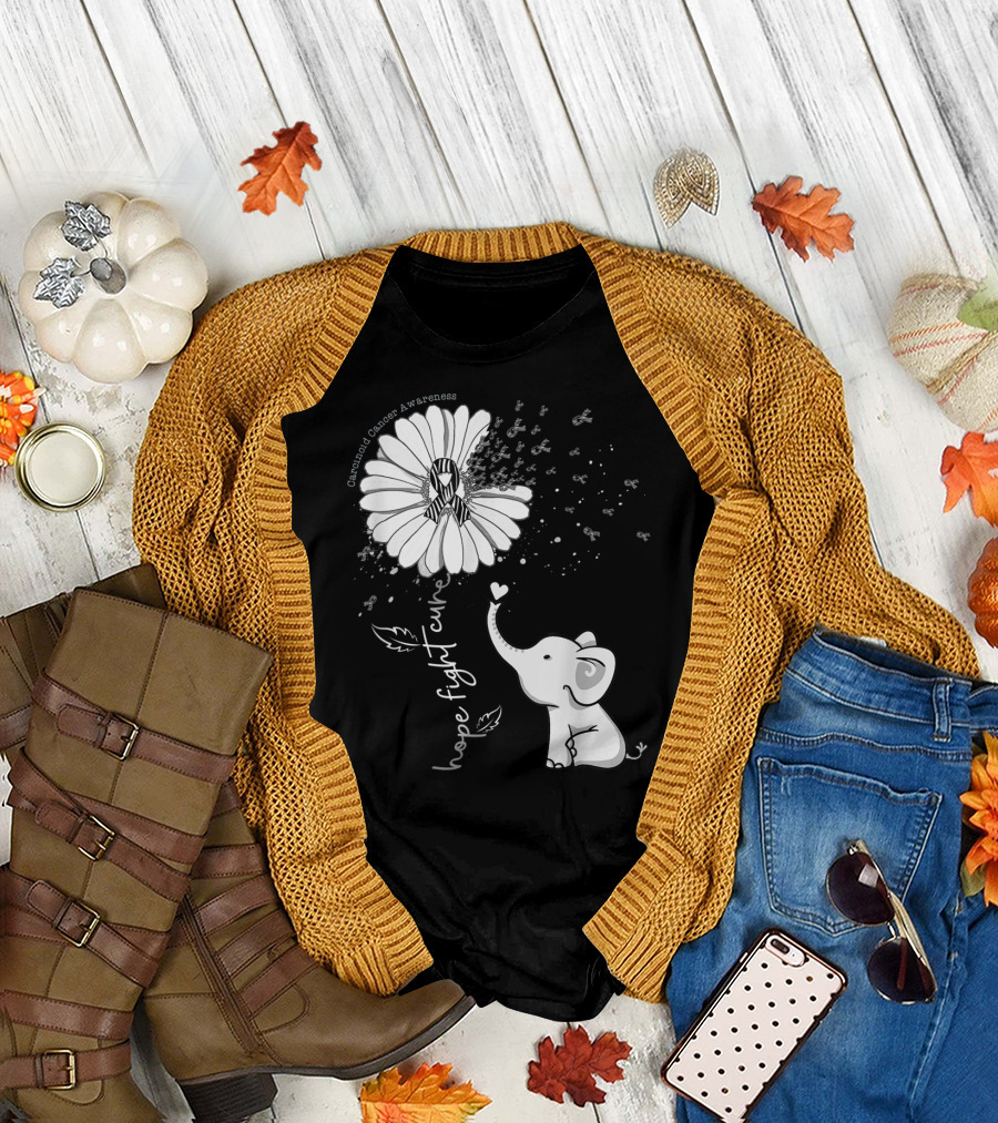 Carcinoid Cancer Awareness Hope Fight Cure Elephant with Daisy T-Shirt