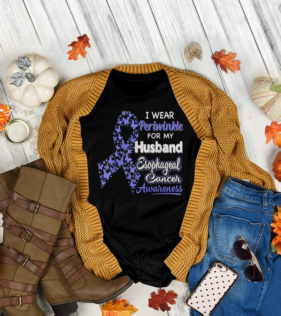 I Wear Periwinkle for My Husband Esophageal Cancer Awareness T-Shirt