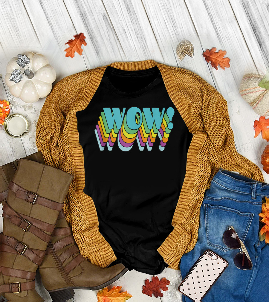 WOW Repeating Letters Colorful 60s T-Shirt
