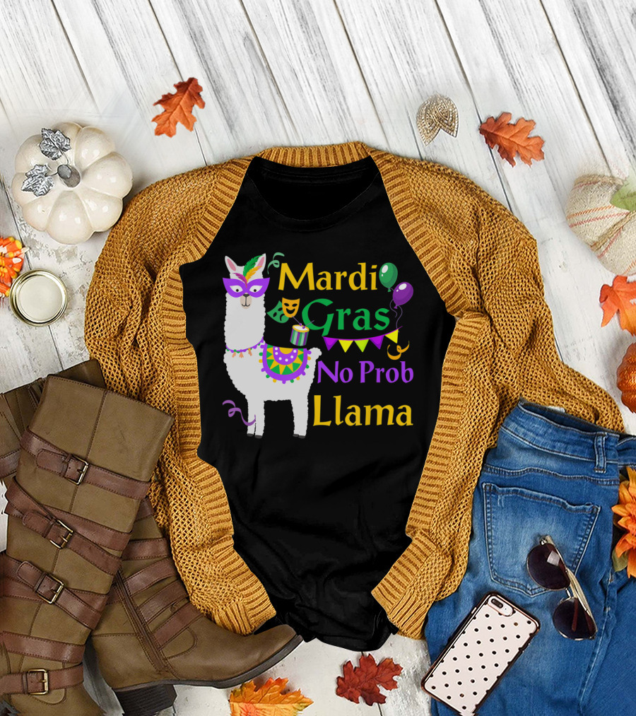 Mardi Gras Llama No Probllama Party Mask Balloons T-Shirt