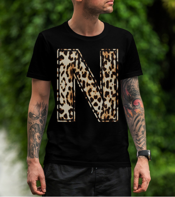 Awesome Leopard Cheetah Pattern Letter N Initial Name T-Shirt