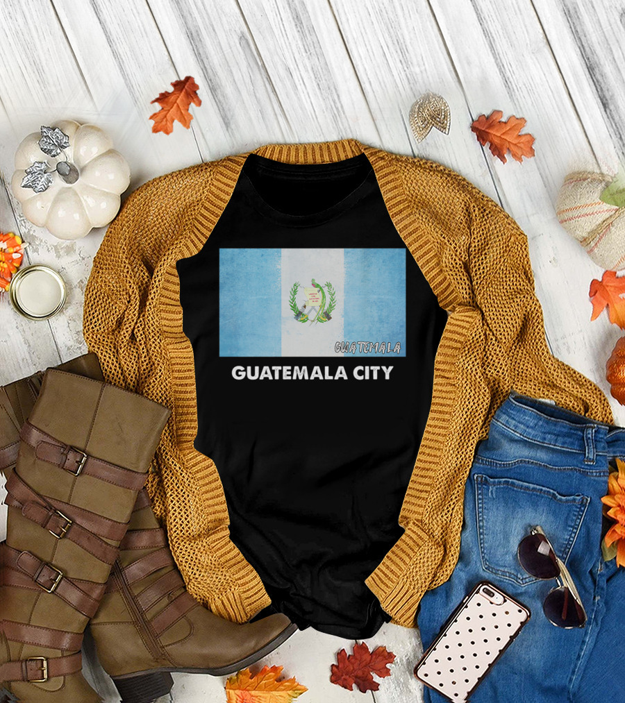 Guatemala National Flag with Guatemala City and Guatemala Text T-Shirt