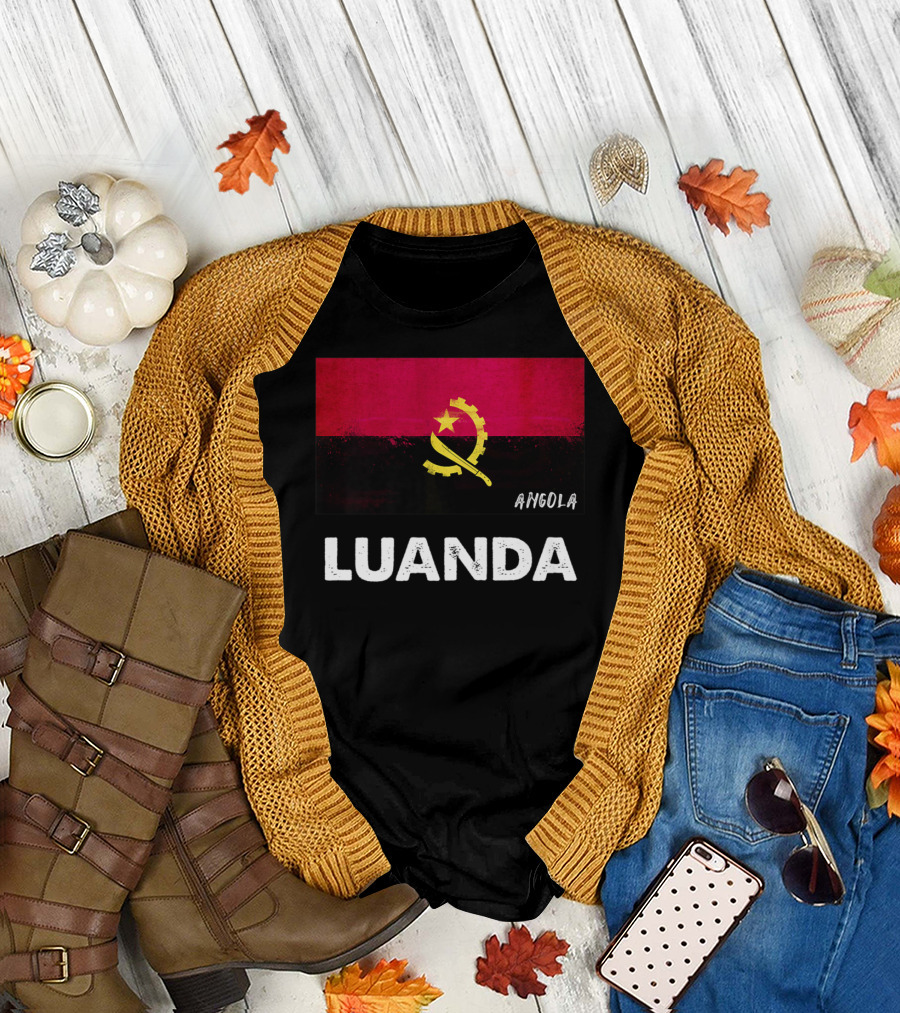 Luanda Angola Flag Emblem with Text T-Shirt