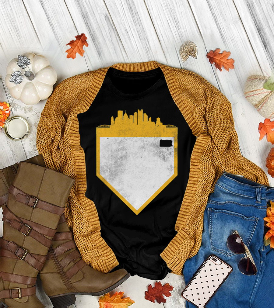 Retro Pittsburgh Baseball Skyline Home Plate T-Shirt