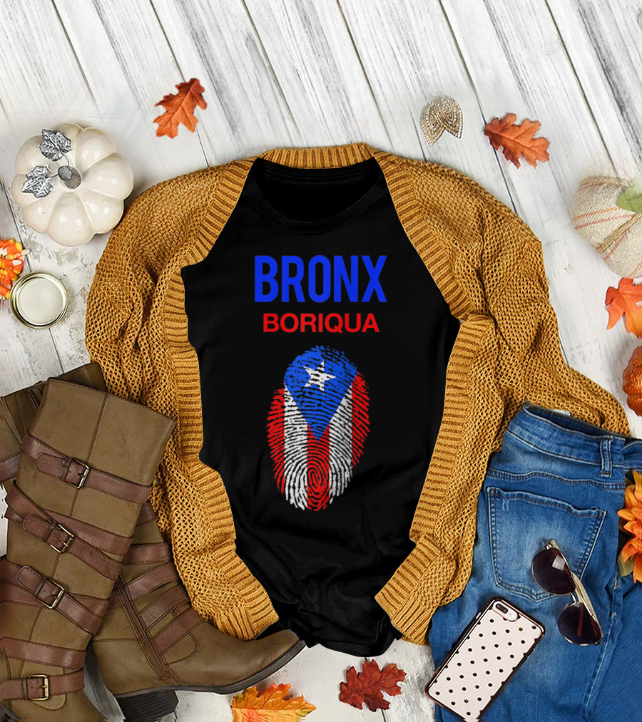 Bronx Boriqua Puerto Rico Flag Fingerprint NYC Nuyorican T-Shirt