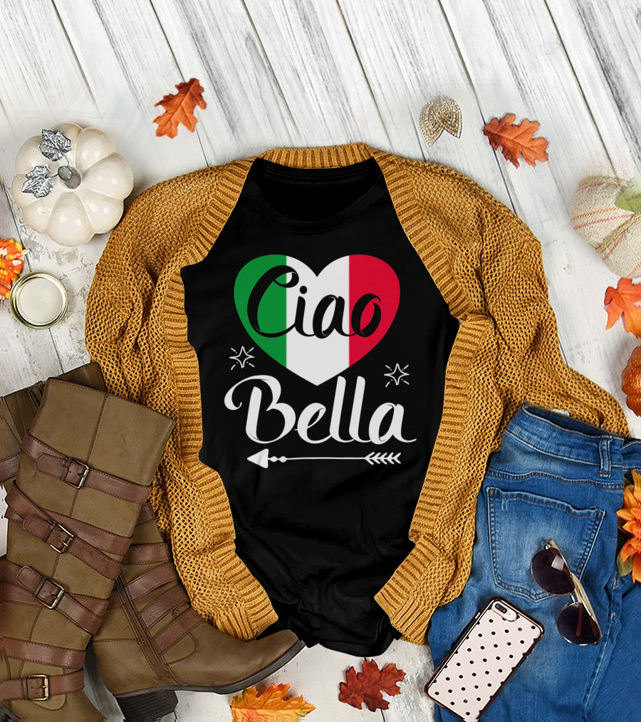 Ciao Bella Italian Heart Flag Arrow Beautiful Italy T-Shirt