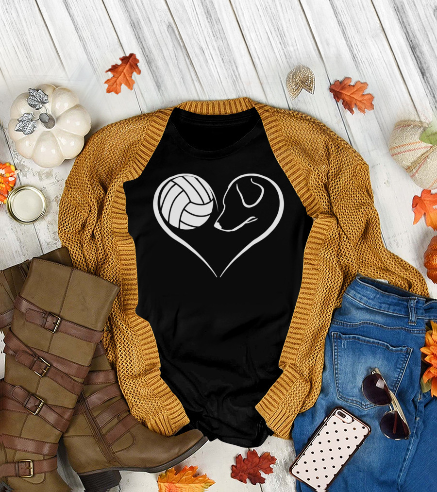 Heart-Shaped Volleyball and Dog Design Easily Distracted Sports Fans T-Shirt
