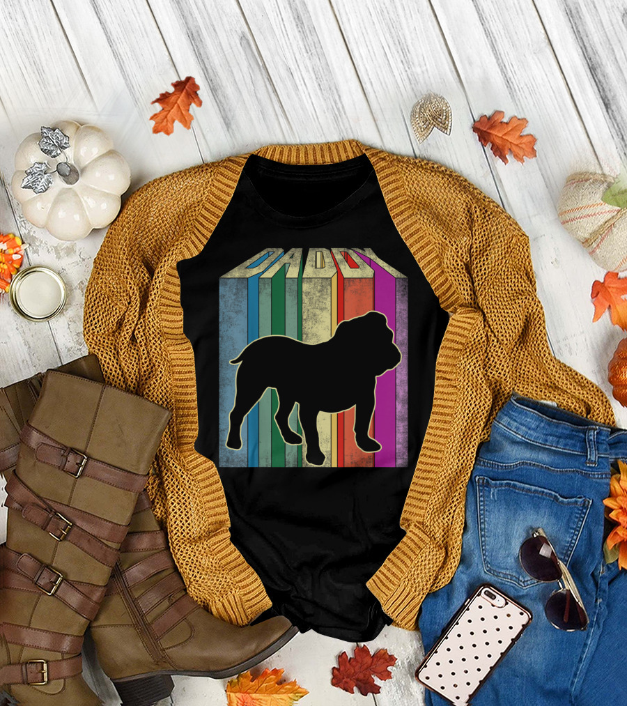 Daddy Bulldog Retro Rainbow T-Shirt