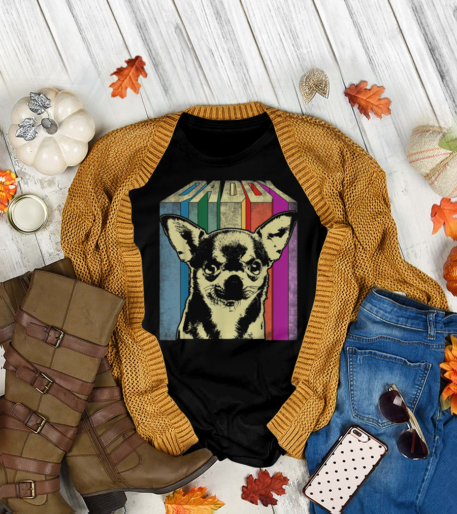 Daddy Chihuahua Dog Vintage Retro Stripes T-Shirt