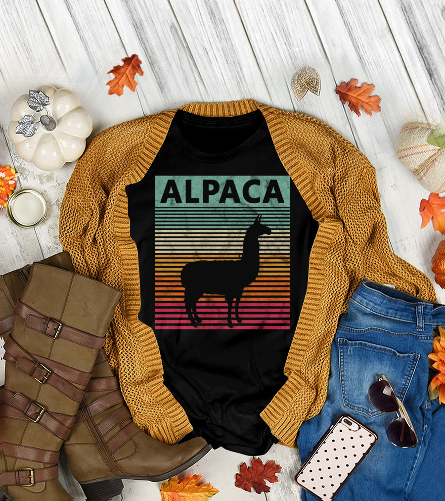 Alpaca Retro Vintage Stripes T-Shirt