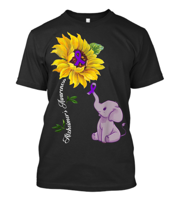Alzheimer's Awareness Sunflower And Elephant With Purple T-Shirt