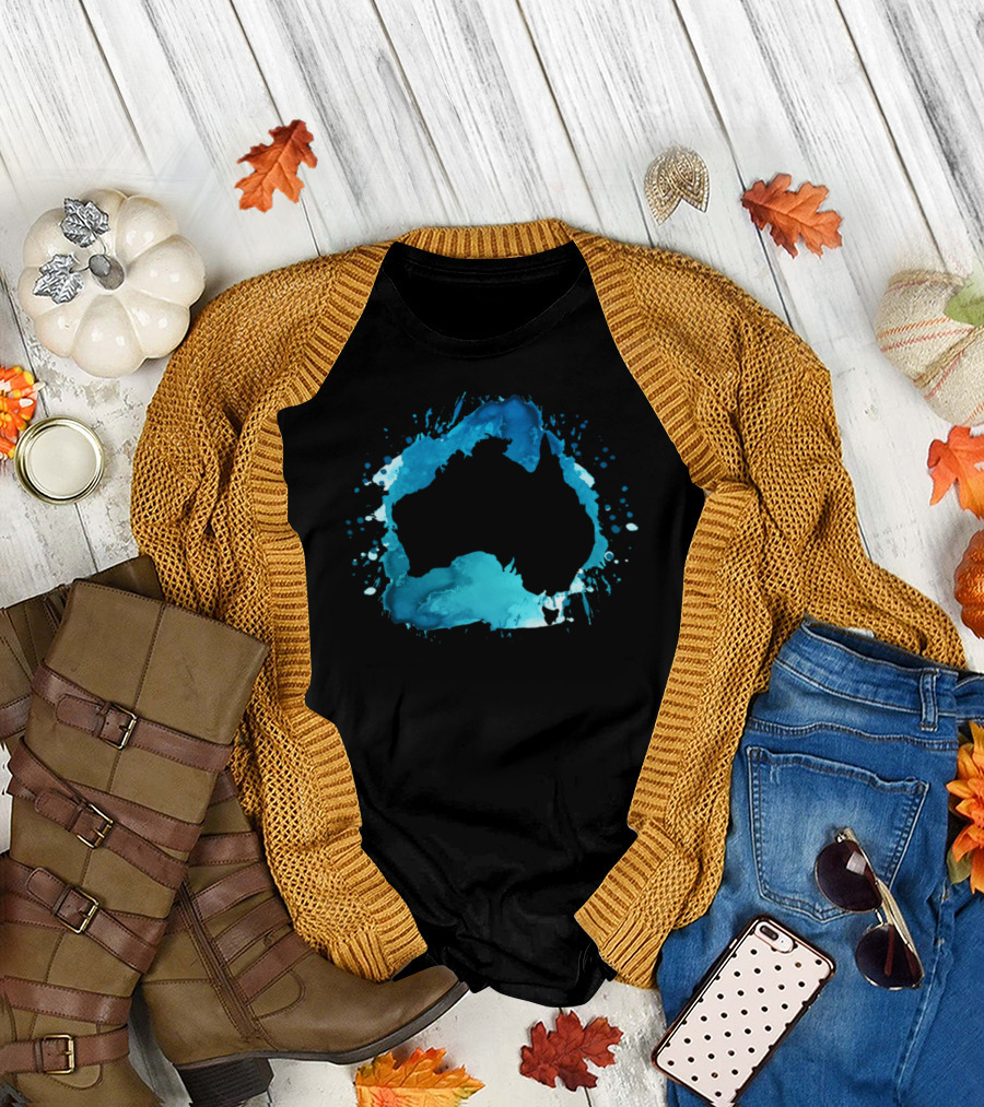 Australia Watercolor Map Blue Splash T-Shirt