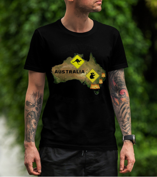 Save Australia Koala Kangaroo Fire Sign Map T-Shirt