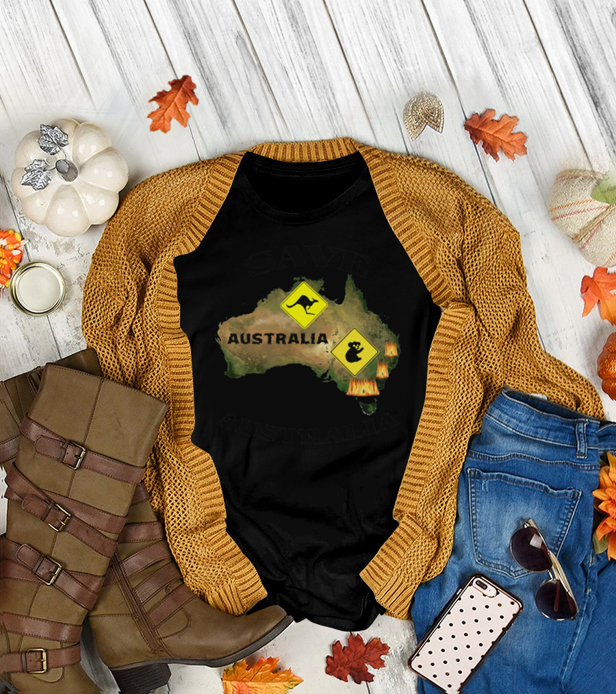 Save Australia Koala Kangaroo Fire Sign Map T-Shirt