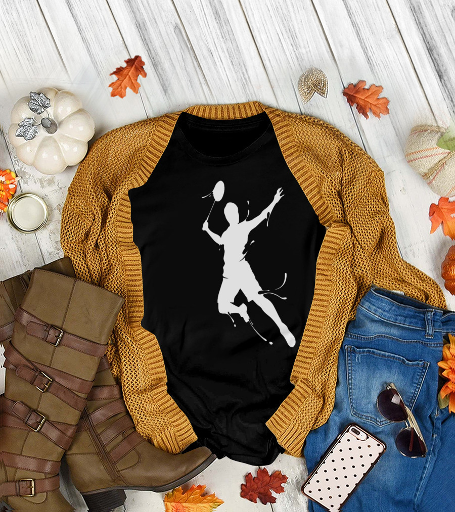 Badminton Racket Sport Indoor Sports Player Silhouette Jumping Action T-Shirt