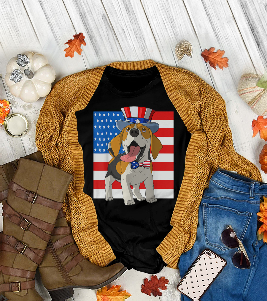 Beagle Merica Uncle Sam Hat Patriotic American Flag 4th Of July T-Shirt