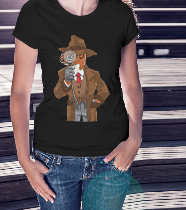 Funny Sherlock Holmes Weasel Detective Magnifying Glass British T-Shirt