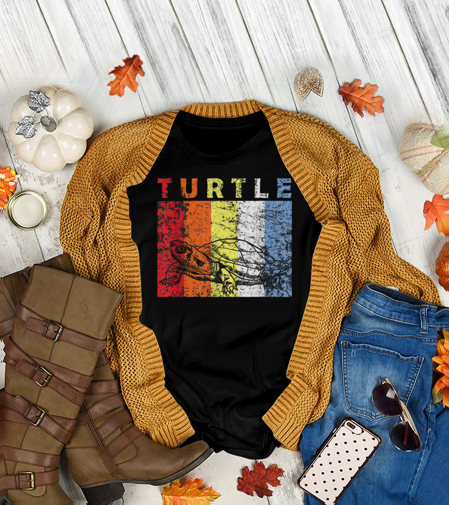 TURTLE Retro Striped Vintage Look T-Shirt