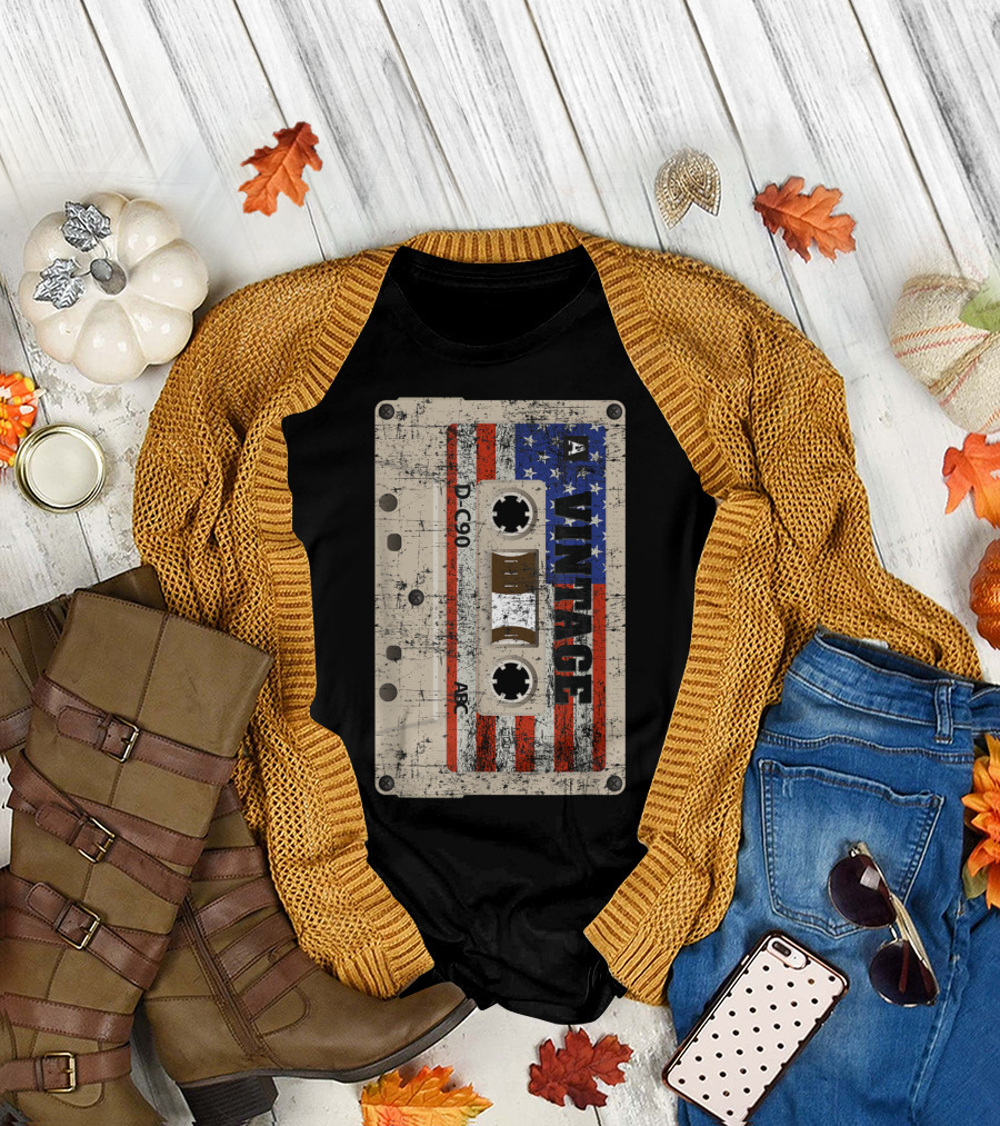 Vintage USA Flag Cassette Tape Mixtape DC90 ABC T-Shirt