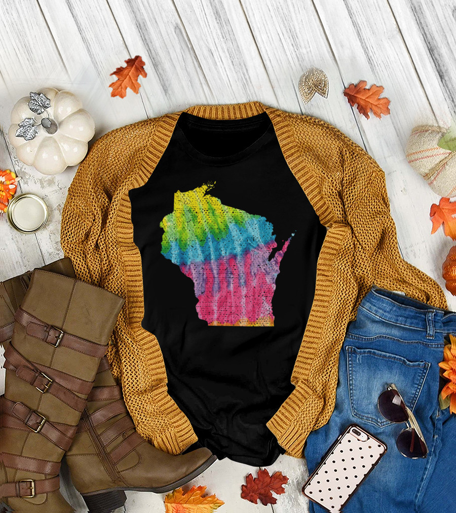 Wisconsin Tie Dye Rainbow State Map T-Shirt