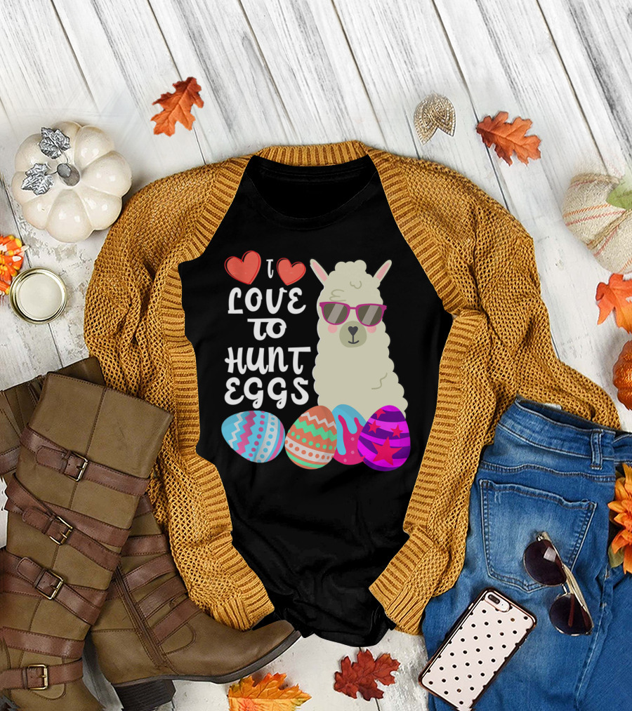 I Love to Hunt Eggs Llama Colorful Hoppy Easter T-Shirt