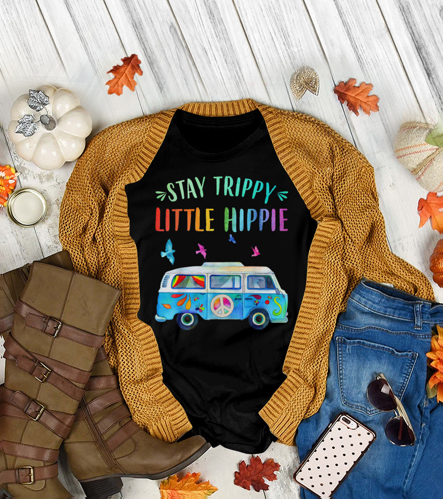 Stay Trippy Little Hippie Peace Van and Birds T-Shirt