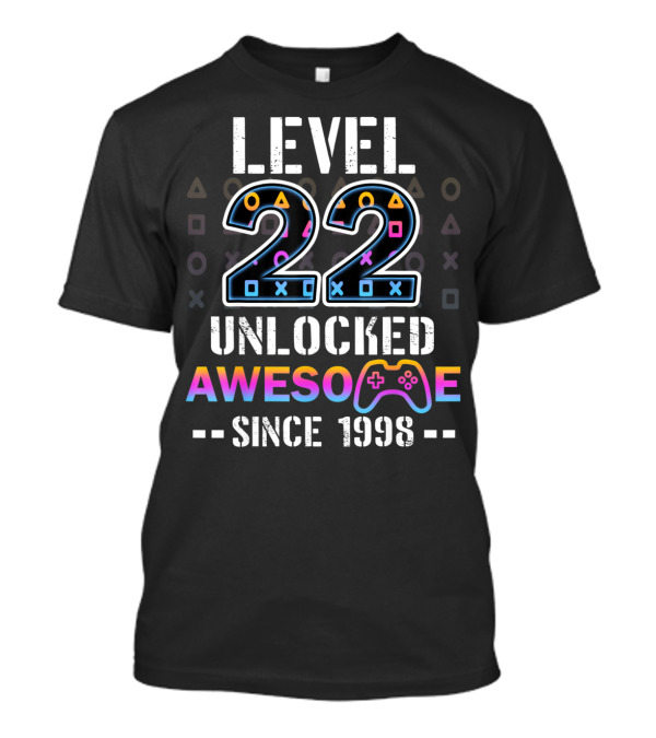 LEVEL 22 UNLOCKED AWESOME SINCE 1998 VIDEO GAME CONTROLLER ICONS T-Shirt