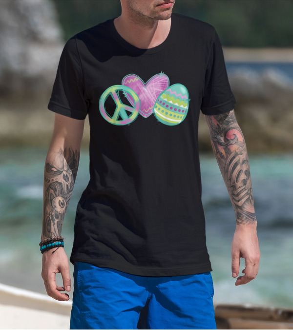 Peace Sign Heart Easter Egg Funny Easter Day T-Shirt