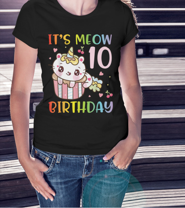It's Meow 10 Birthday Unicorn Cat With Cake T-Shirt