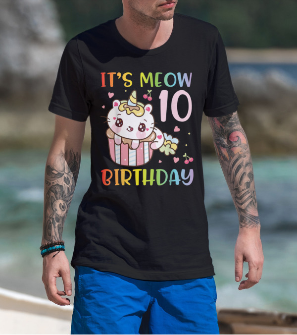 It's Meow 10 Birthday Unicorn Cat With Cake T-Shirt