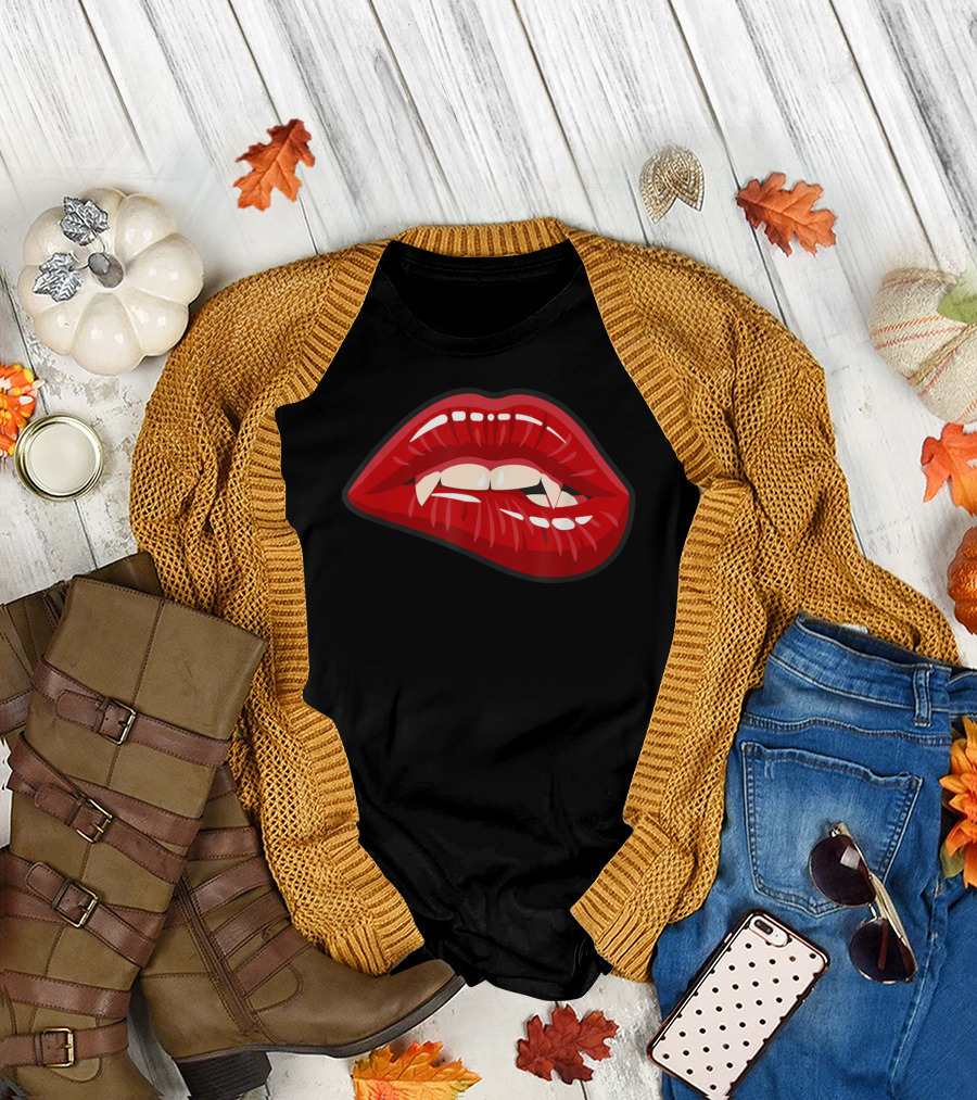 Dracula Vampire Red Fanged Lips T-Shirt