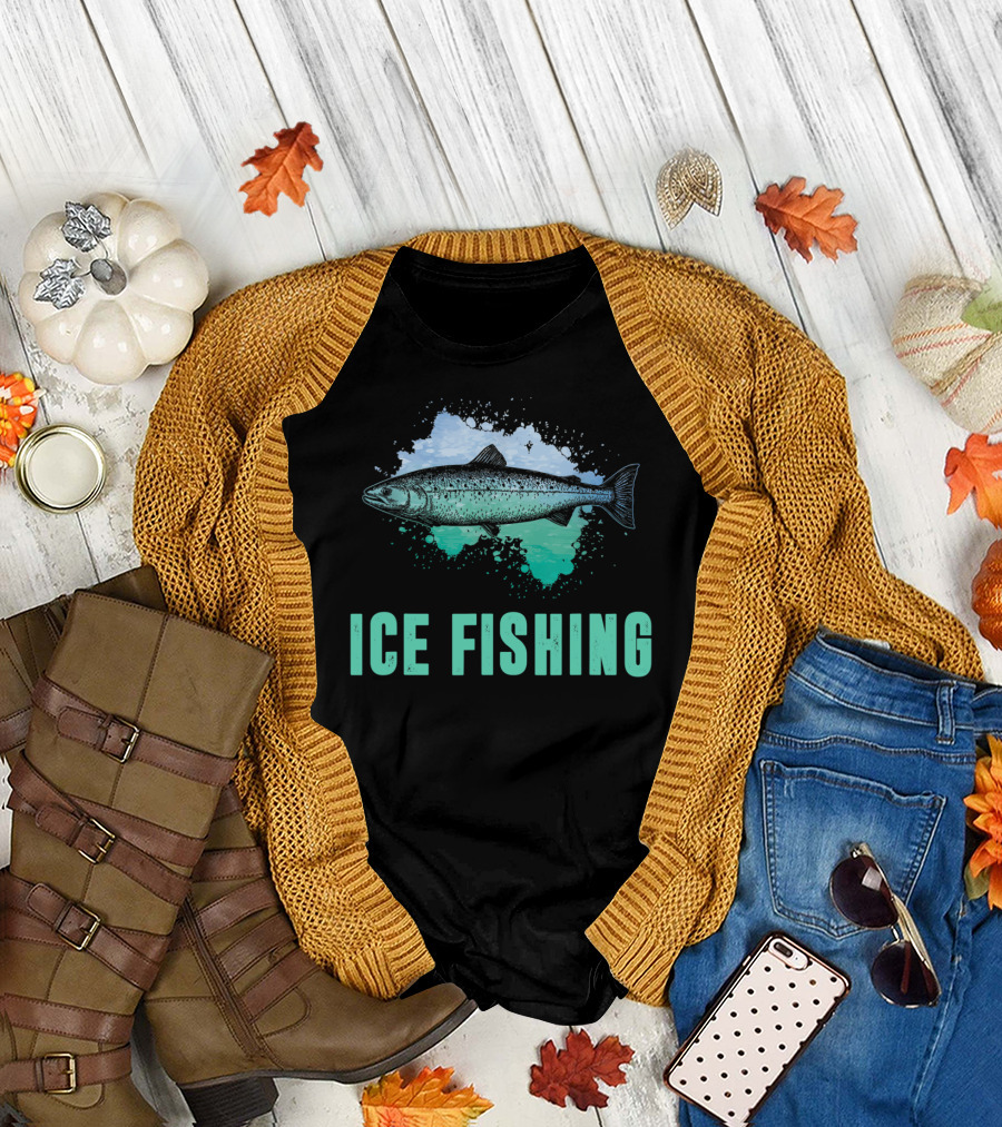 Ice Fishing Fish Lake Lucky Fisherman Splat T-Shirt
