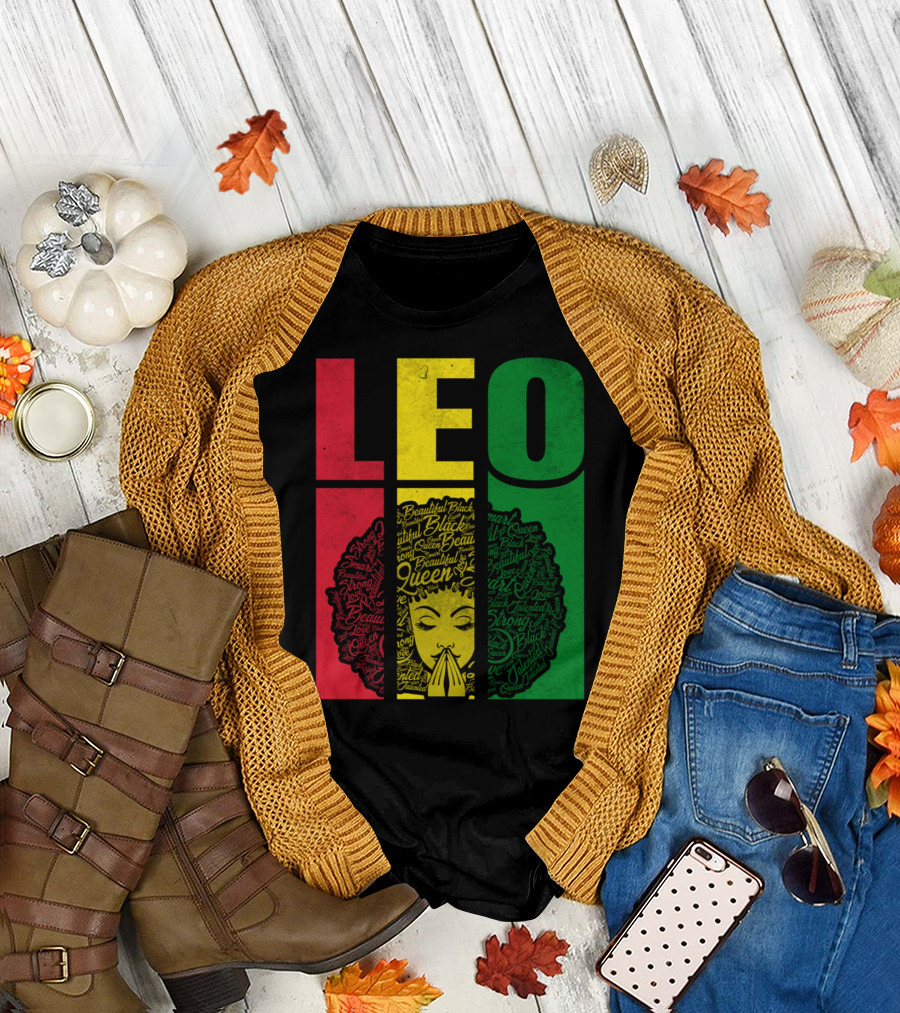 LEO Beautiful Black Queen Strong Jamaican Rasta Girl T-Shirt