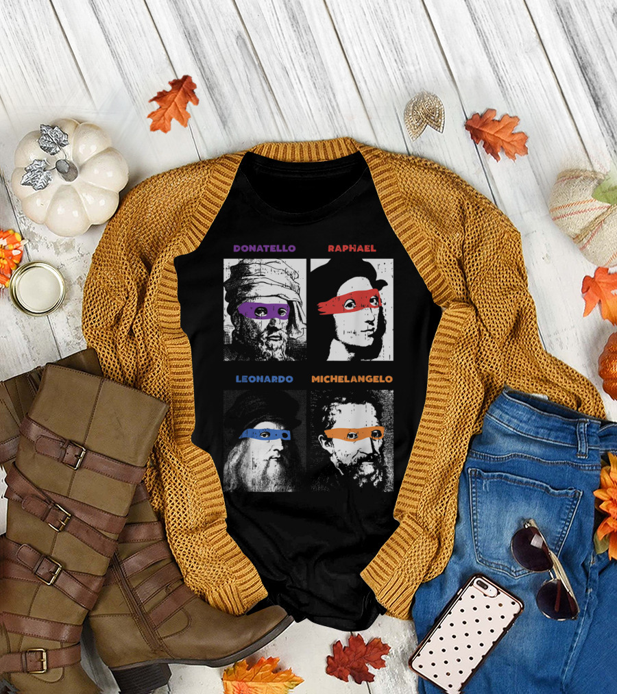 Donatello Raphael Leonardo Michelangelo Renaissance Ninja Masks Pop Humor T-Shirt