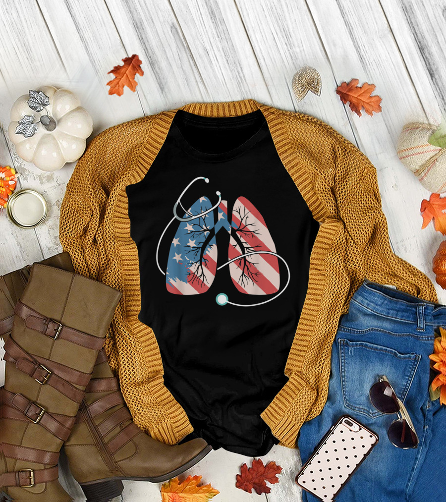 Respiratory Therapy Stethoscope American Flag Lungs Patriotic T-Shirt