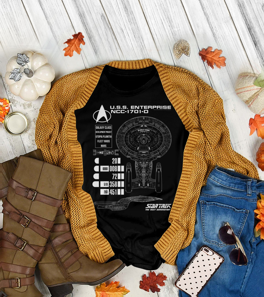 U.S.S. Enterprise NCC-1701-D Galaxy Class Star Trek The Next Generation Chart and Schematic T-Shirt