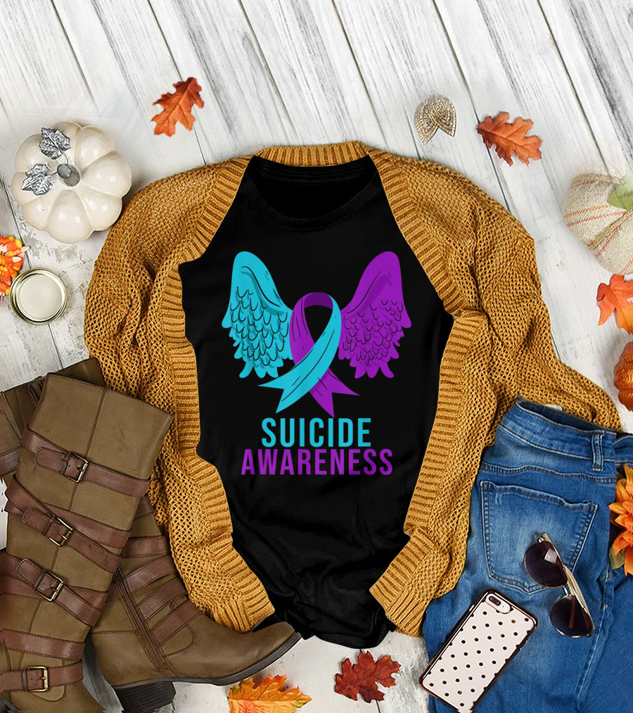 Suicide Awareness Ribbon Wings Mental Health T-Shirt