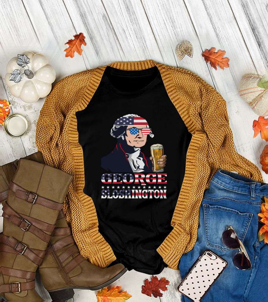 George Sloshington American Flag Sunglasses Beer Patriotic Fun T-Shirt