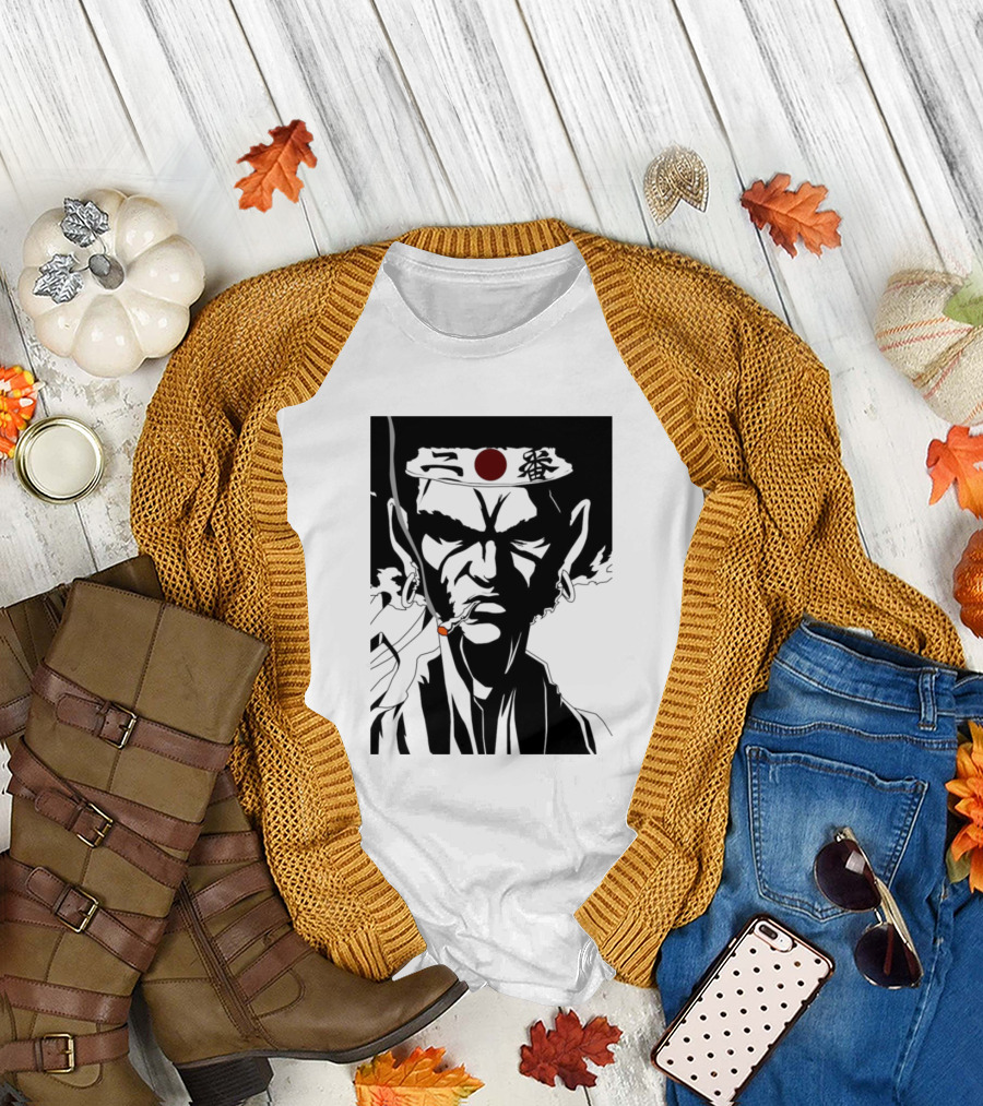 Afro Samurai Headband Character with Red Circle and Smoking Pipe T-Shirt