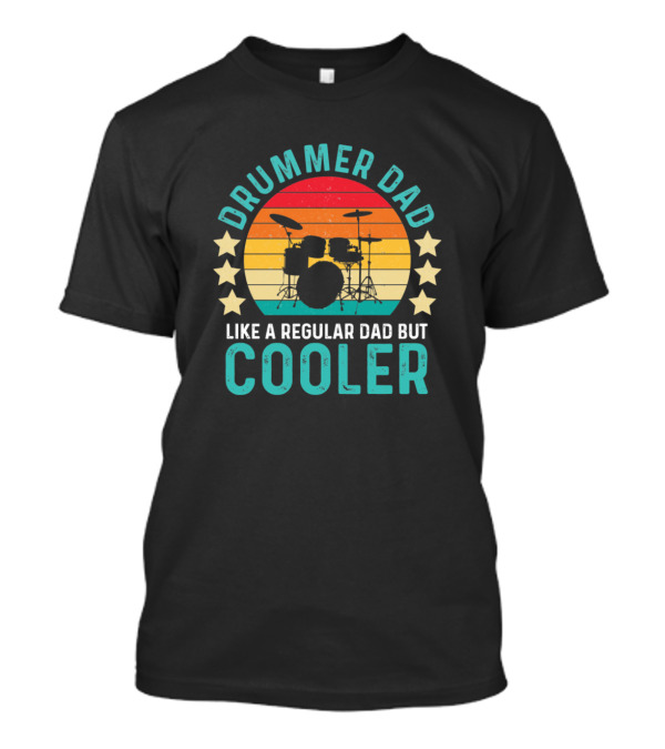 Drummer Dad Like A Regular Dad But Cooler Vintage Sunset And Stars T-Shirt