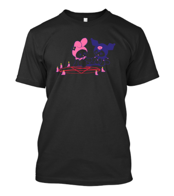 My Melody And Kuromi Cute Occult Ritual With Pentagram Candles T-Shirt