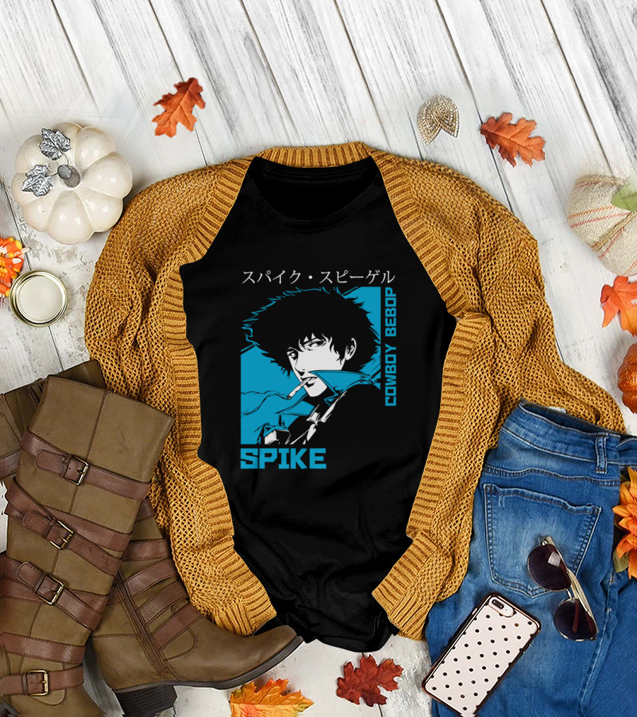Cowboy Bebop Spike Spiegel Smoking Portrait Japanese Text T-Shirt