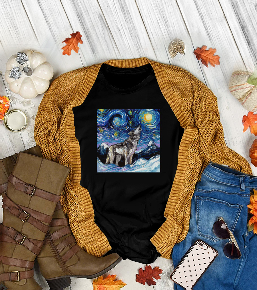 Starry Night Wolf Lupine Night T-Shirt